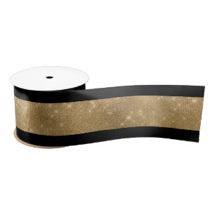 Wide Black and Gold Ribbon Satin Ribbon