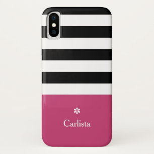 Wide Black Horizontal Stripes Dark Pink Name Daisy Case-Mate iPhone Case