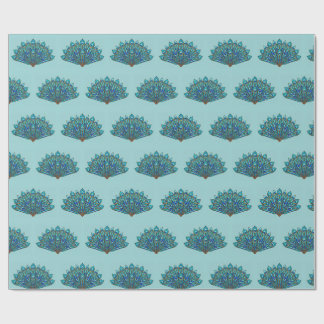 Wide Blue Peacock Feather Fan Wrapping Paper