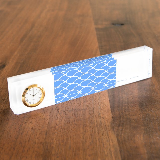 Wide Bright Blue Waves Pattern On White Clock Nameplate (Side)