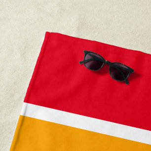 Wide Bright Golden Orange White Sporty Red Stripes Beach Towel