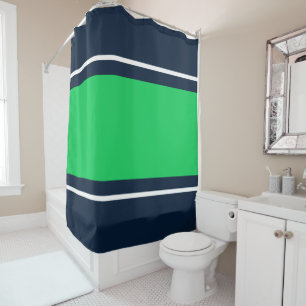 Wide Bright Green White Navy Blue Racing Stripes