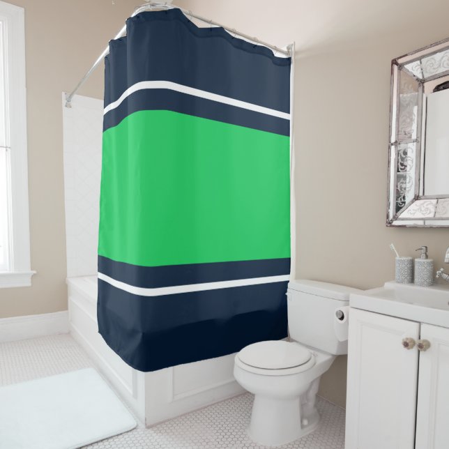 Wide Bright Green White Navy Blue Racing Stripes (In Situ)