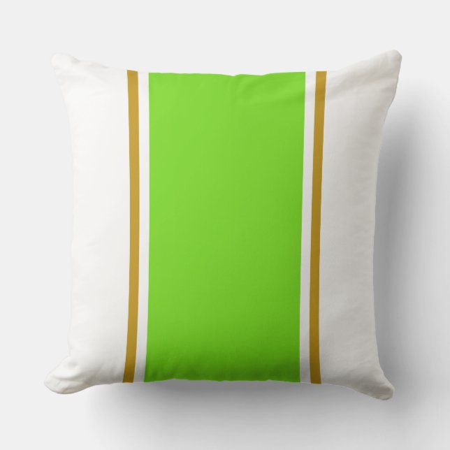 Wide Bright Lime Green Brown Racing White Stripes  Outdoor Pillow (Front)