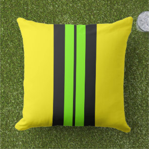 Wide Bright Lime Racing Stripes On Lemon Yellow Outdoor Pillow