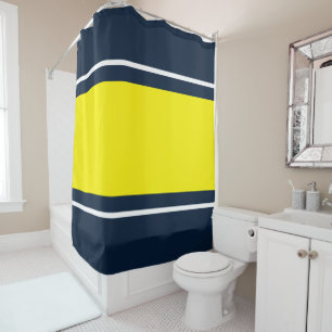 Wide Bright Yellow White Racing Stripes On Navy