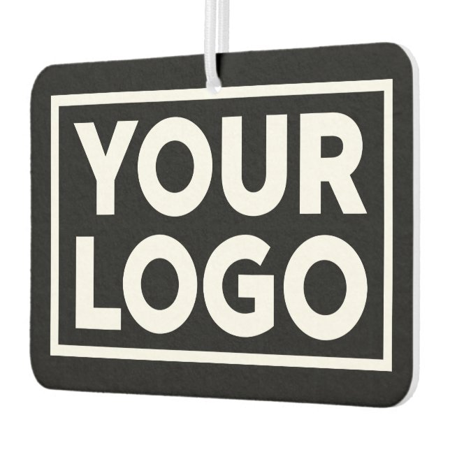 Wide Business Logo and Custom Text on Black Air Freshener (Left)