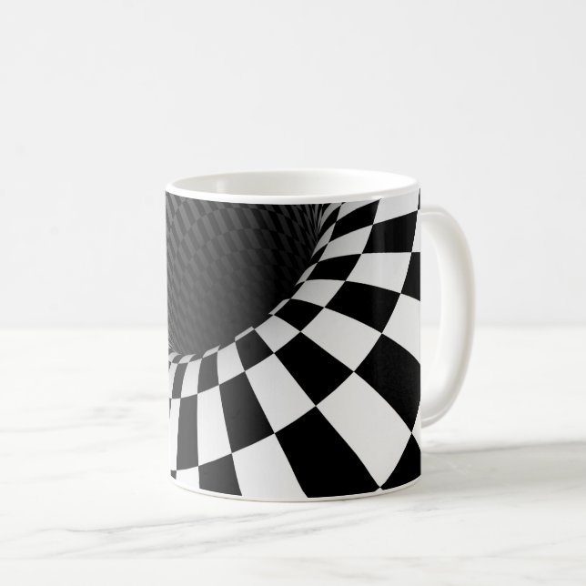 WIDE CHEQUERED VORTEX Optical Illusion Coffee Mug (Front Right)