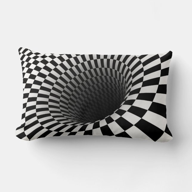 WIDE CHEQUERED VORTEX Optical Illusion Lumbar Pillow (Front)