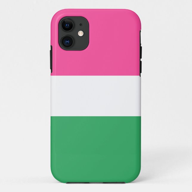 Wide Chic Watermelon Pink Green White Stripes Case-Mate iPhone Case (Back)