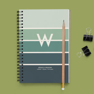 Wide Deep Green Gradient Striped Monogram Personal Notebook