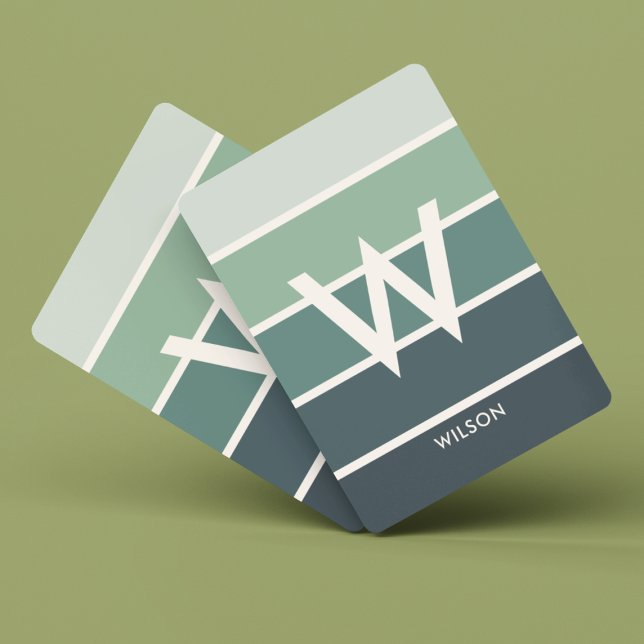 Wide Deep Green Gradient Striped Monogram Personal Playing Cards (Creator Uploaded)