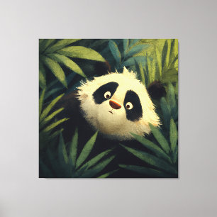 Wide-Eyed Panda Foliage Peek Canvas Print
