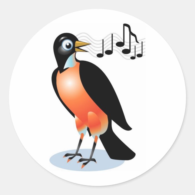 Wide eyed Red Breasted Robin Singing Classic Round Sticker (Front)