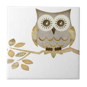 Wide Eyes Owl in Tree Tile