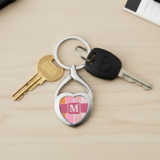 Wide Feminine Stripes with Monogram Keychain (keychain with monogram for her)