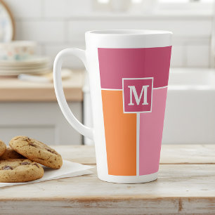 Wide Feminine Stripes with Monogram Latte Mug