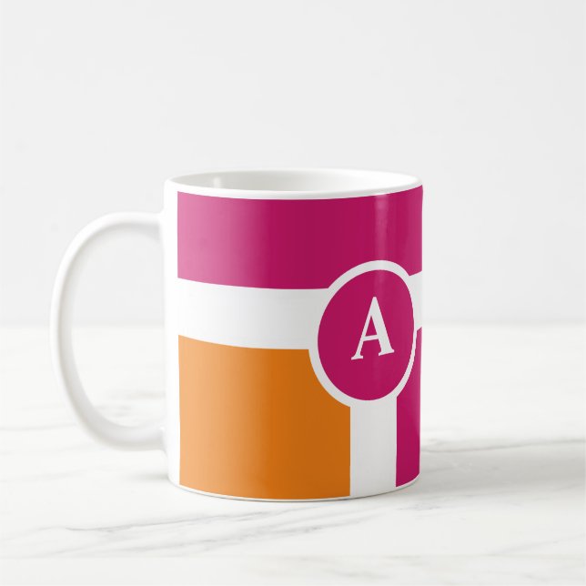 Wide Feminine Stripes with Simple Monogram Coffee Mug (Left)