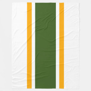 Wide Forest Green Yellow Racing Stripes On White  Fleece Blanket