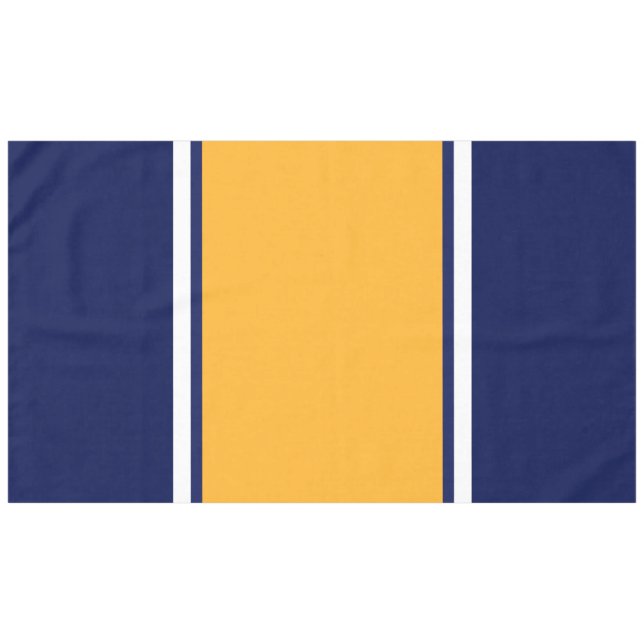 Wide Golden Yellow White Racing Stripes On Navy Tablecloth (Front (Horizontal))