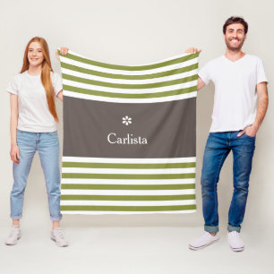 Wide Green Horizontal Stripes Brown Name Daisy Fleece Blanket