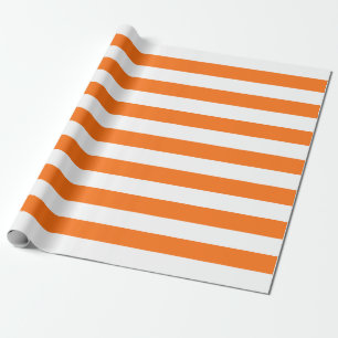 Wide Halloween Orange and White Striped Pattern Wrapping Paper