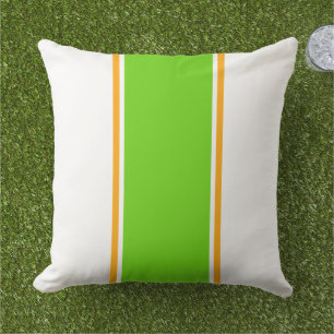 Wide Lime Yellow Centre Racing Stripes On White Outdoor Pillow