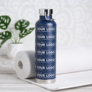 Wide Logo Repeat Pattern Navy Water Bottle