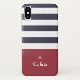 Wide Navy Blue Horizontal Stripes Red Name Daisy Case-Mate iPhone Case