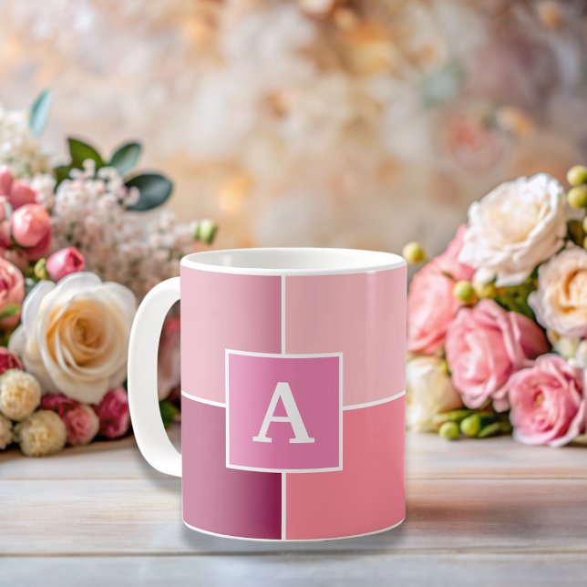 Wide pink Feminine Stripes Monogram Coffee Mug (Creator Uploaded)