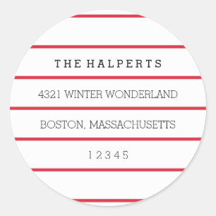 Wide Pinstripes Red & White Return Address Classic Round Sticker