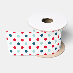 Wide Red Blue and Teal Polka Dot Pattern Satin Ribbon