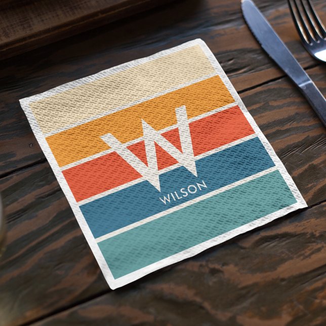 Wide Retro Striped Monogram Personal Party Napkin (Creator Uploaded)