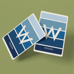 Wide Rich Blue Gradient Striped Monogram Personal Playing Cards