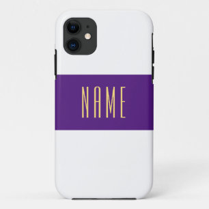 Wide Royal Purple Centre Stripe On White Your Text iPhone 11 Case