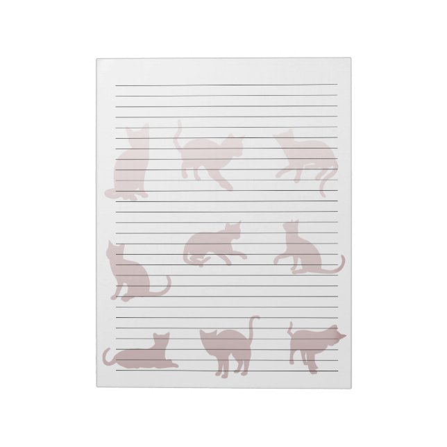 Wide Ruled 8.5 x 11" Rose Gold Cat Silhouettes Notepad (Rotated)