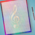 Wide Ruled Gold Music Treble Clef Bright Colourful Notepad<br><div class="desc">Wide Ruled Notepad - Standard Letter Size Pages - 8.5" X 11"  Lined with Black Wide Rule Lines on Each Page for Easy Writing - One Sided Notebook Paper with a gold Musical Treble Clef on a bright coloured background.</div>