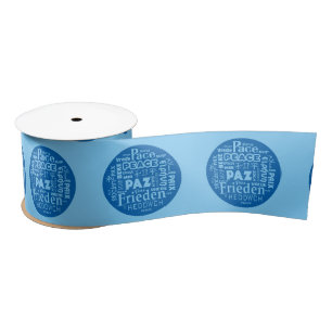 Wide Satin blue Ribbon Multi language peace Satin Ribbon
