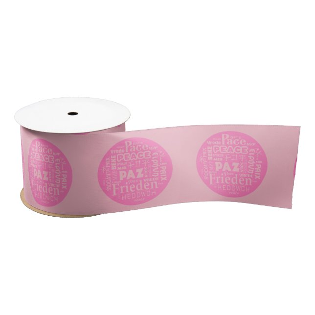 Wide Satin pink Ribbon Multi language peace Satin Ribbon (Spool)