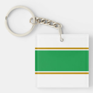 Wide Sea Green Brown Racing Stripes On White Keychain