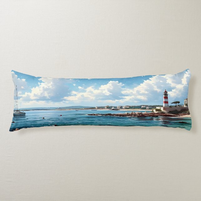 Wide Seascape Mediterranean Bay Body Pillow (Front)