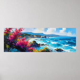 Wide Seascape Mediterranean Beach and Rocks       Poster