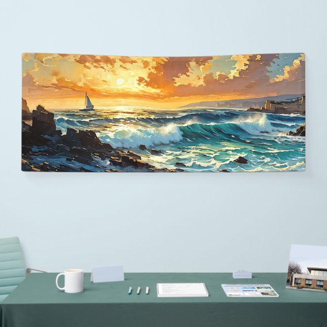 Wide Seascape Mediterranean Golden Sunset Banner (Tradeshow)
