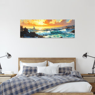 Wide Seascape Mediterranean Golden Sunset Canvas Print