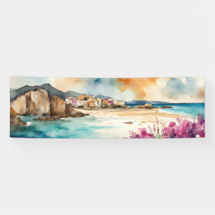Wide Seascape Mediterranean Village by Sea Banner