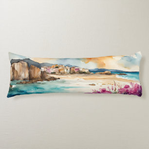 Wide Seascape Mediterranean Village by Sea Body Pillow