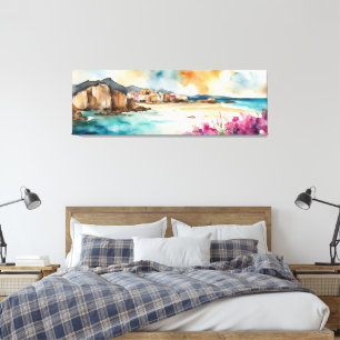 Wide Seascape Mediterranean  Village by Sea      Canvas Print