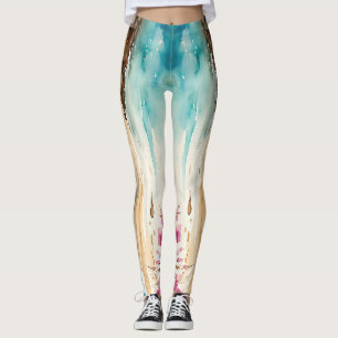 Wide Seascape Mediterranean  Village by Sea      Leggings