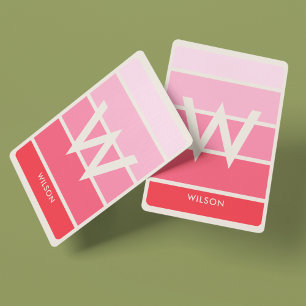 Wide Soft Pink Gradient Striped Monogram Personal Playing Cards