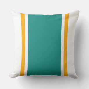 Wide Sporty Aqua Teal Orange White Racing Stripes Outdoor Pillow